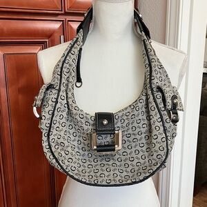 YK2 GUESS Grey Monogram Hobo Bag with Black Trim